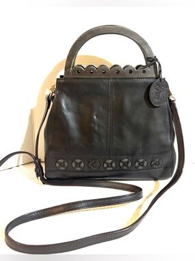Black Leather Top-Handle Crossbody Bag